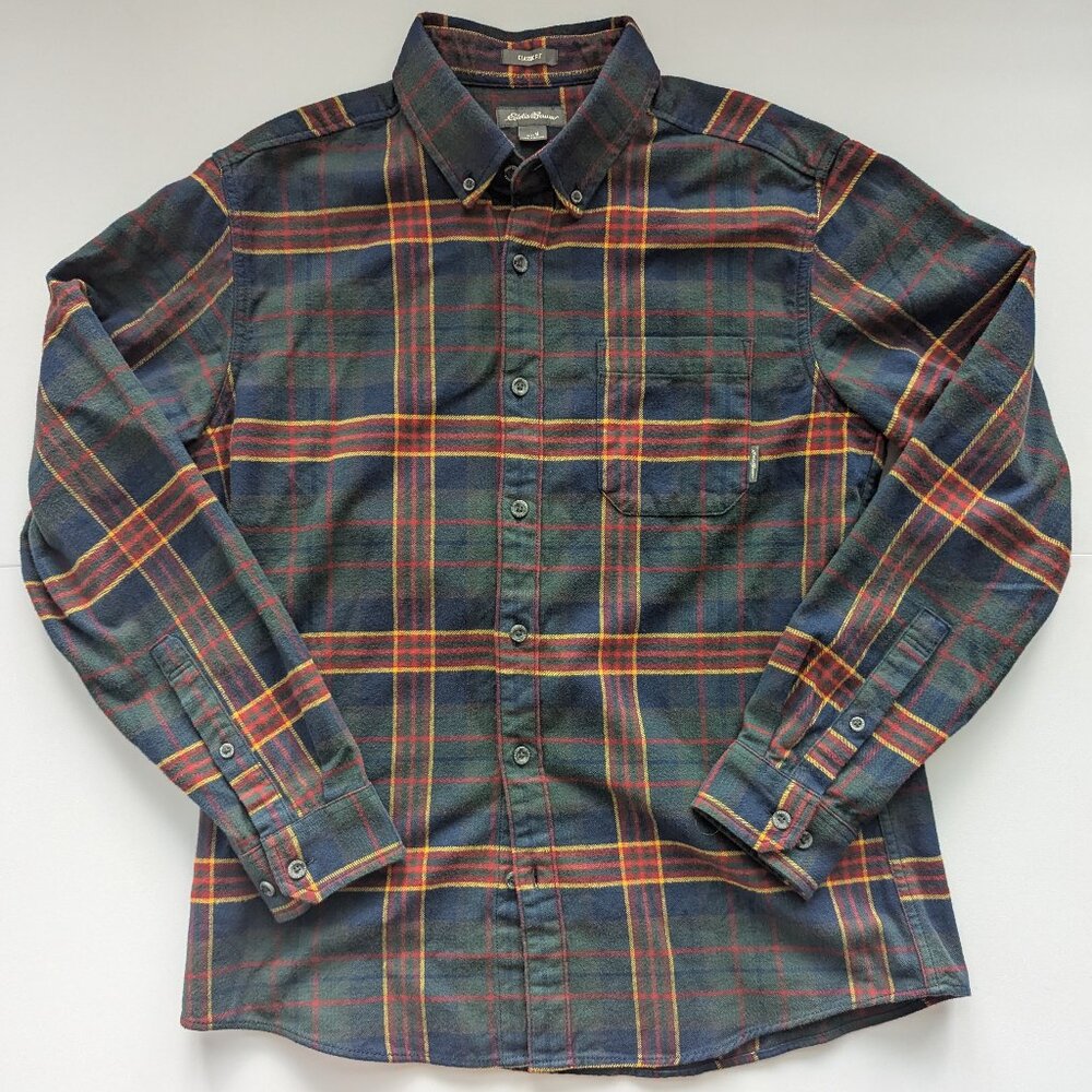 NWOT Eddie Bauer Classic Fit Flannel Mens Medium Green/Red/NavyBlue/Yellow plaid